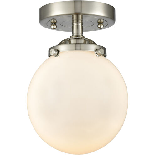 Nouveau Beacon 1 Light 6 inch Brushed Satin Nickel Semi-Flush Mount Ceiling Light in Matte White Glass, Nouveau