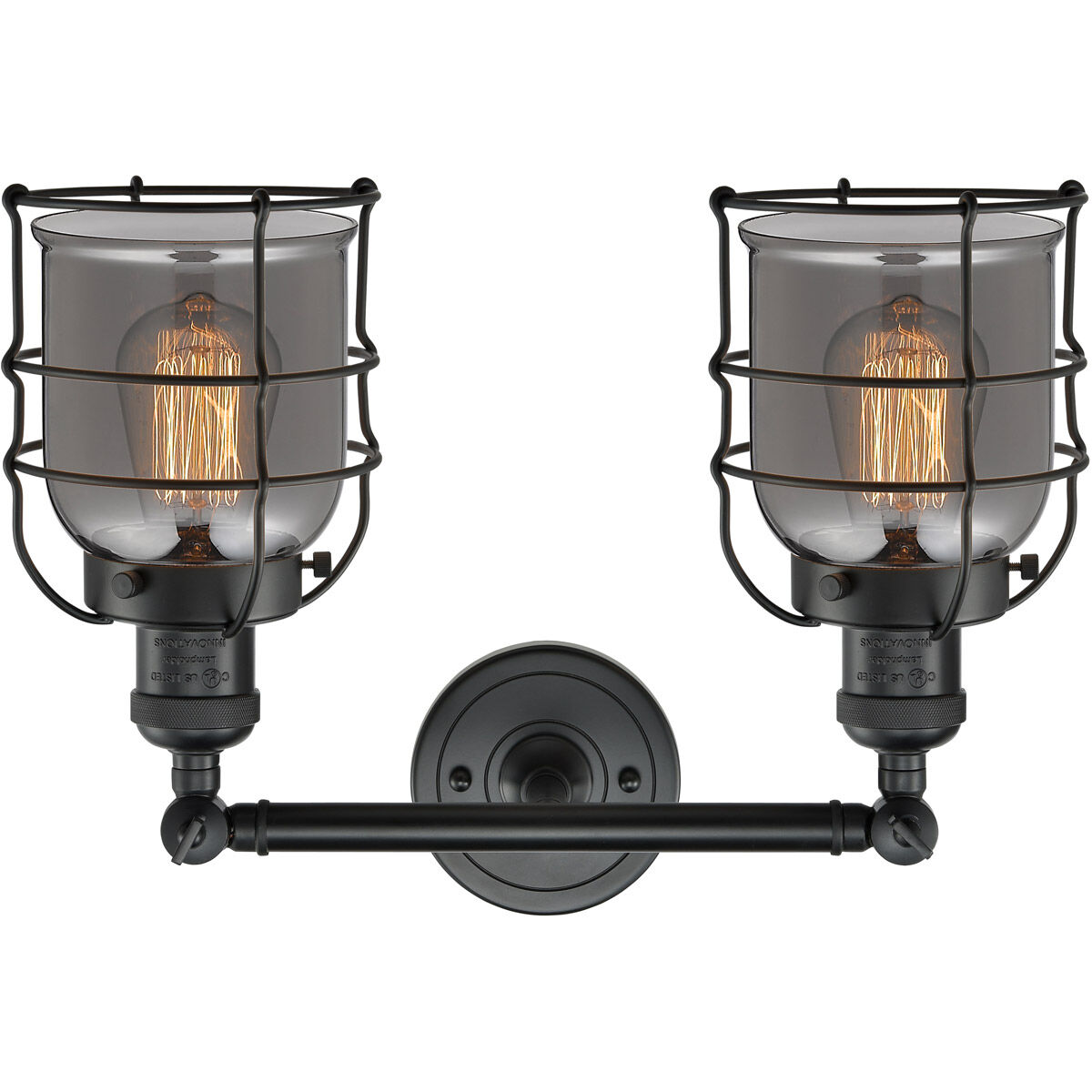Franklin Restoration Small Bell Cage LED 16 inch Matte Black Bath Vanity Light Wall Light in Plated Smoke Glass, Franklin Restoration