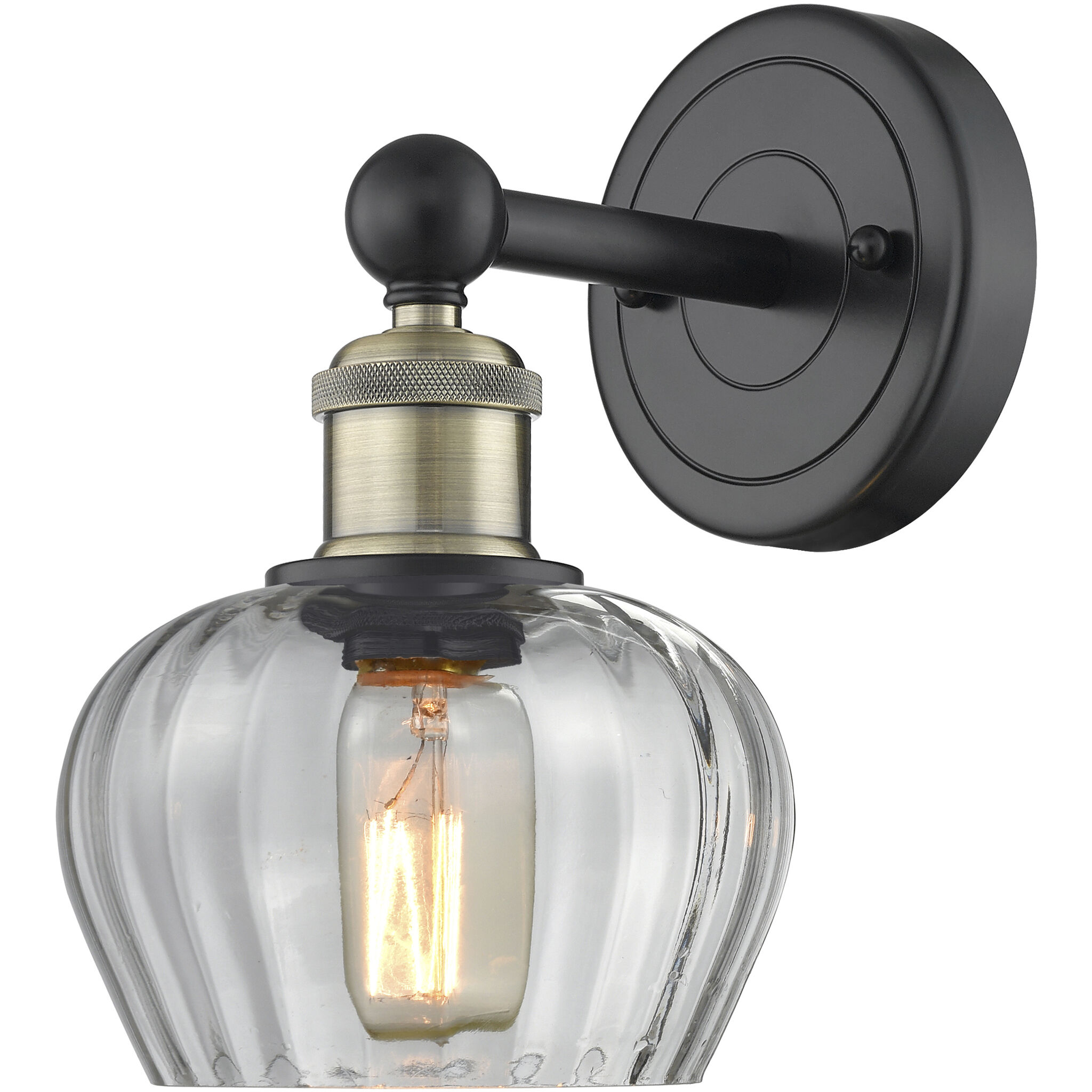 Fenton Sconce Wall Light in Black Antique Brass, Clear