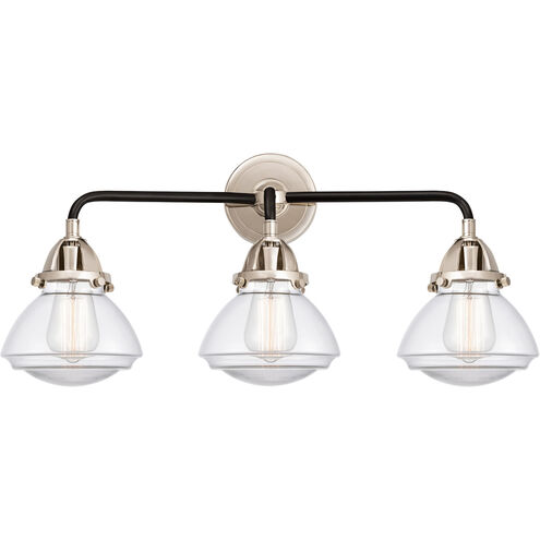 Nouveau 2 Olean 3 Light 25 inch Black Polished Nickel Bath Vanity Light Wall Light in Clear Glass