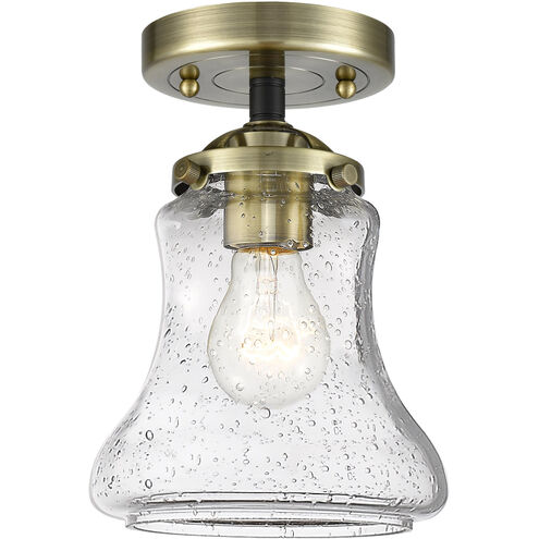 Nouveau Bellmont LED 6 inch Black Antique Brass Semi-Flush Mount Ceiling Light in Seedy Glass, Nouveau