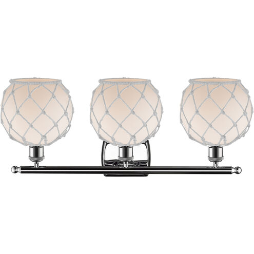 Ballston Farmhouse Rope 3 Light 28 inch Polished Chrome Bath Vanity Light Wall Light in Bulb Not Included, White Glass with White Rope, Ballston
