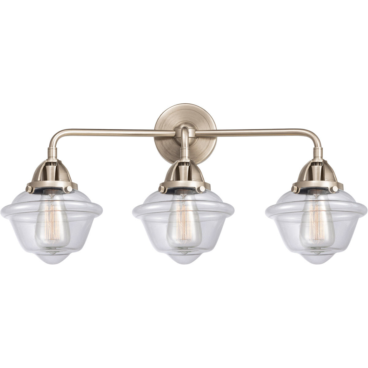 Nouveau 2 Small Oxford 3 Light 26 inch Antique Copper Bath Vanity Light Wall Light in Clear Glass
