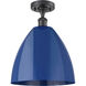 Edison Plymouth Dome 1 Light 12 inch Matte Black Semi-Flush Mount Ceiling Light in Blue