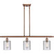 Ballston Cobbleskill 3 Light 36 inch Antique Copper Island Light Ceiling Light in Clear Glass, Ballston