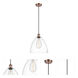 Ballston Dome LED 12 inch Antique Copper Mini Pendant Ceiling Light in Clear Glass, Black Textured