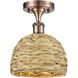 Woven Rattan 1 Light 8 inch Antique Copper Semi-Flush Mount Ceiling Light