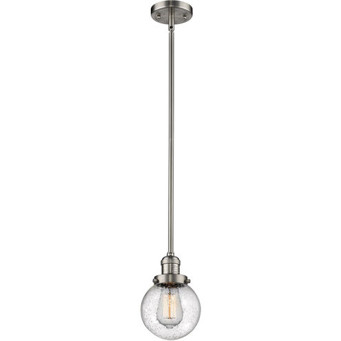 Franklin Restoration Beacon 1 Light 6 inch Brushed Satin Nickel Mini Pendant Ceiling Light in Seedy Glass, Franklin Restoration