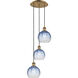 Ballston Brookhaven Globe 3 Light 14.5 inch Brushed Brass Multi Pendant Ceiling Light in Sapphire Blue Glass