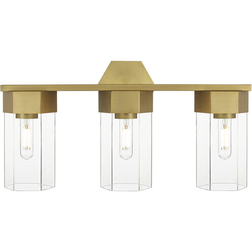 Claverack 3 Light 22.38 inch Brushed Brass Bath Vanity Light Wall Light in Clear Glass