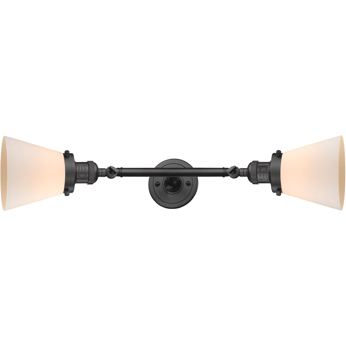 Franklin Restoration Small Cone 2 Light 6 inch Oil Rubbed Bronze Bath Vanity Light Wall Light in Matte White Glass, Franklin Restoration