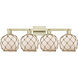 Arcadia Farmhouse Rope 4 Light 35 inch Antique Brass Bath Vanity Light Wall Light in White Glass with Brown Rope
