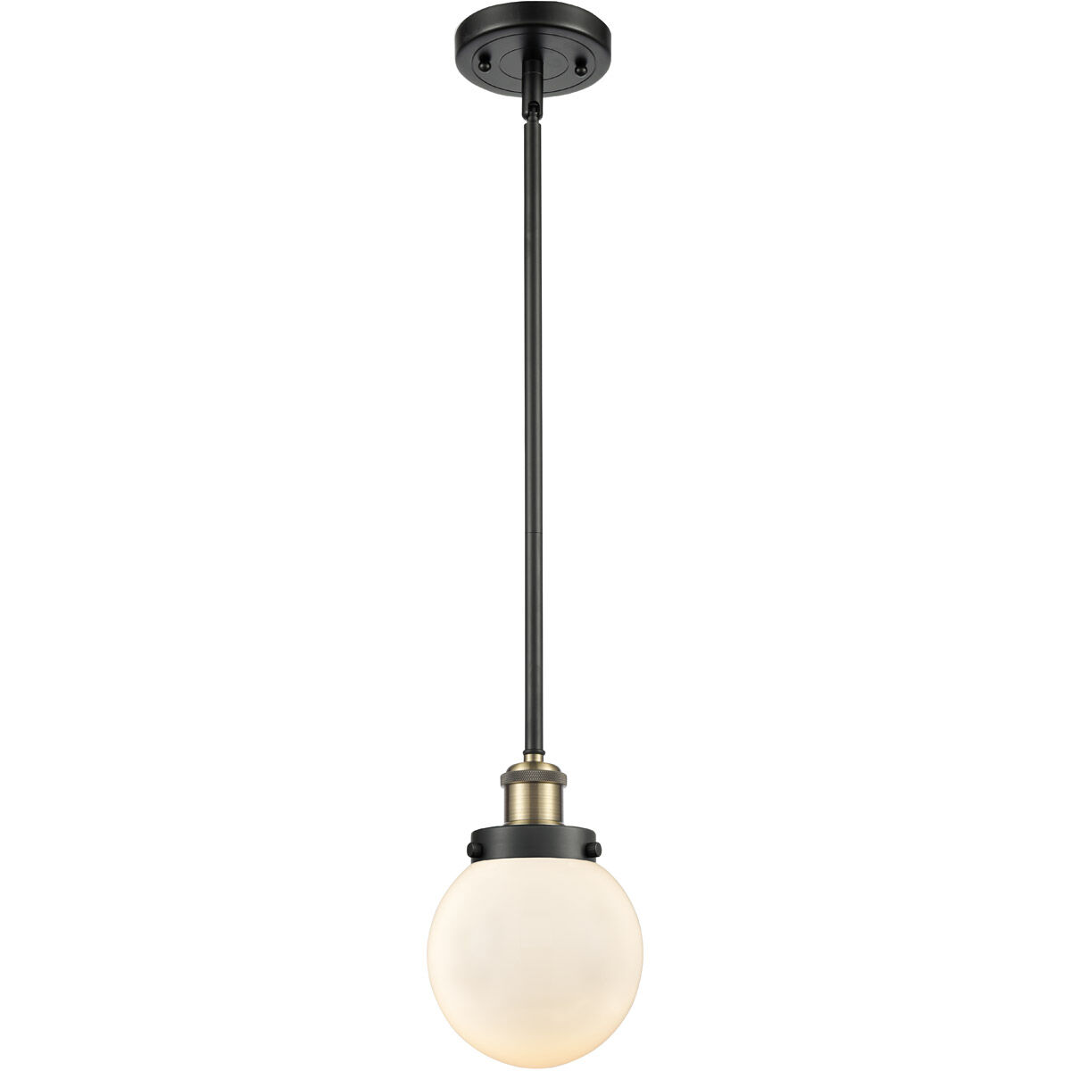 Ballston Beacon LED 6 inch Black Antique Brass Pendant Ceiling Light in Matte White Glass