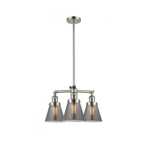 Franklin Restoration Small Cone LED 19 inch Polished Nickel Chandelier Ceiling Light in Plated Smoke Glass, Franklin Restoration