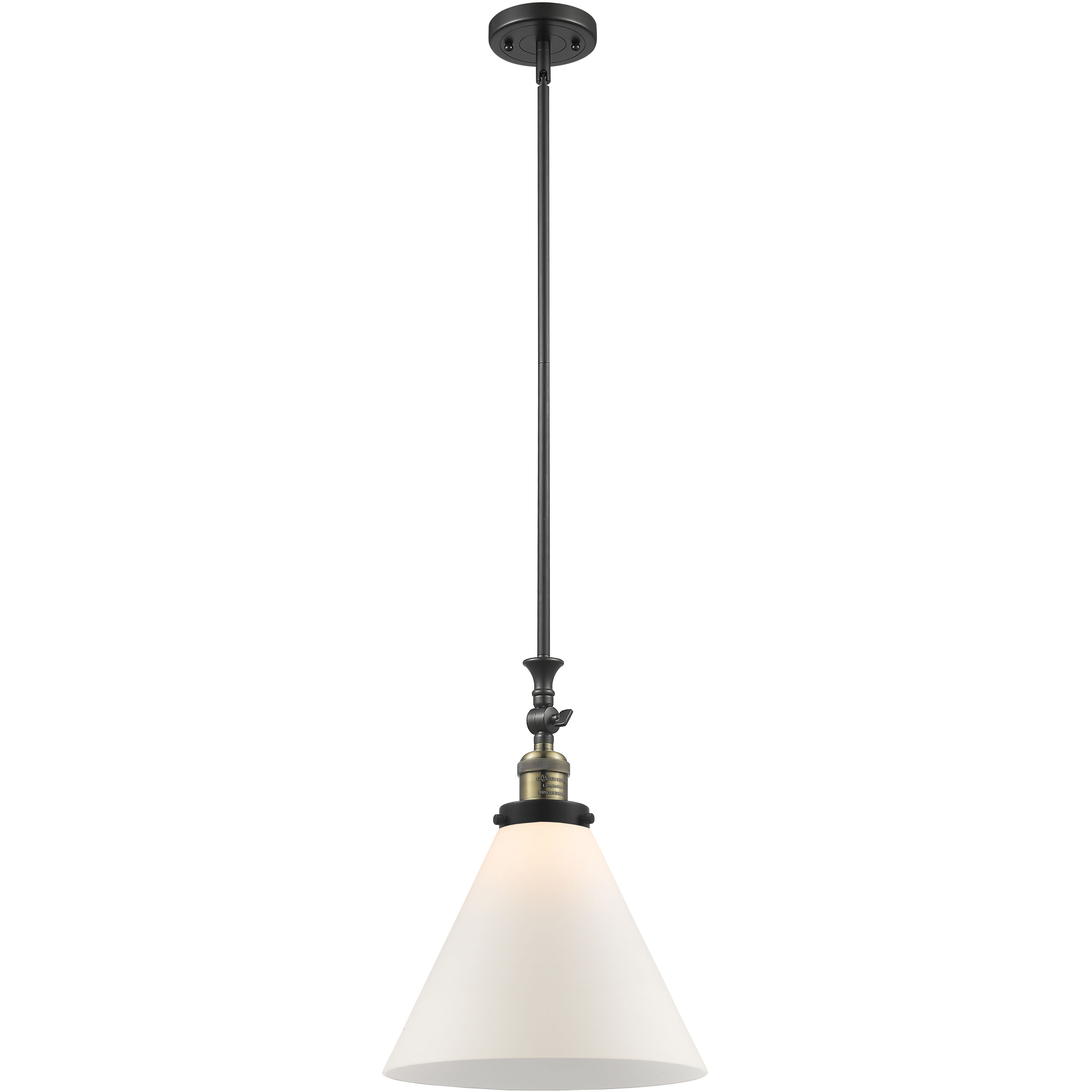 Franklin Restoration Cone LED 12 inch Black Antique Brass Mini Pendant Ceiling Light in Matte White, Franklin Restoration
