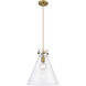 Newton Cone 1 Light 14 inch Brushed Brass Pendant Ceiling Light in Clear Glass