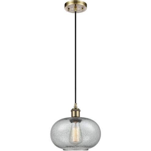 Ballston Gorham LED 10 inch Antique Brass Mini Pendant Ceiling Light in Charcoal Glass, Ballston