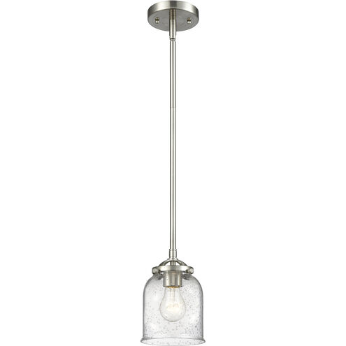 Nouveau Small Bell 1 Light 5 inch Black Polished Nickel Mini Pendant Ceiling Light in Silver Plated Mercury Glass, Nouveau