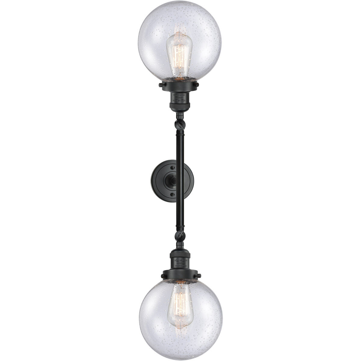 Franklin Restoration Large Beacon 2 Light 19 inch Matte Black Bath Vanity Light Wall Light in Seedy Glass, Franklin Restoration