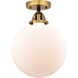 Nouveau 2 Beacon LED 10 inch Black Antique Brass Semi-Flush Mount Ceiling Light in Matte White Glass