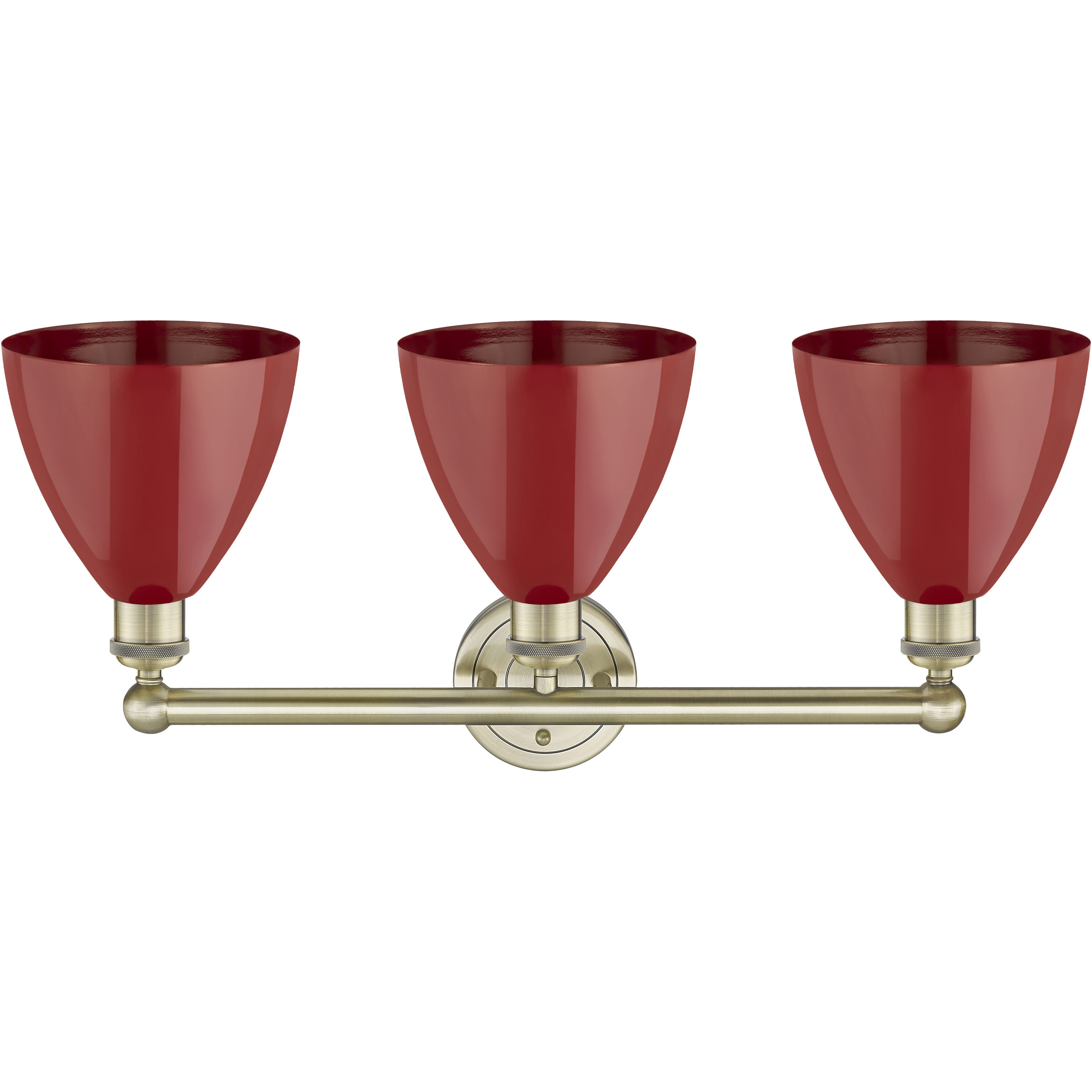 Plymouth Dome 3 Light 25.5 inch Antique Brass Bath Vanity Light Wall Light in Red, Cone