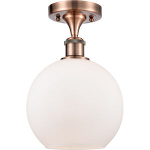 Ballston Athens LED 8 inch Antique Copper Semi-Flush Mount Ceiling Light in Matte White Glass, Ballston