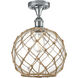 Edison Farmhouse Rope 1 Light 10 inch Polished Chrome Semi-Flush Mount Ceiling Light in Clear Glass with Brown Rope