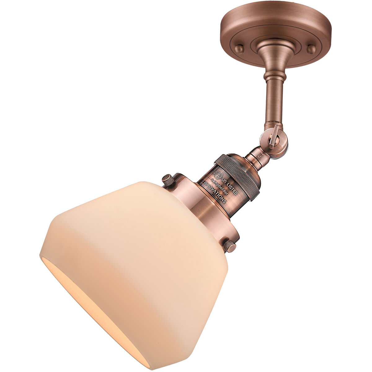 Franklin Restoration Fulton LED 7 inch Antique Copper Semi-Flush Mount Ceiling Light in Matte White Glass, Franklin Restoration