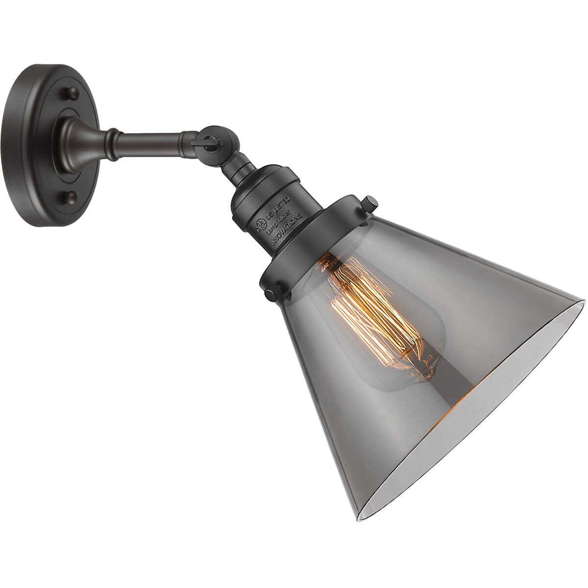 Franklin Restoration Large Cone 1 Light 8 inch Oil Rubbed Bronze Sconce Wall Light in Plated Smoke Glass, Franklin Restoration