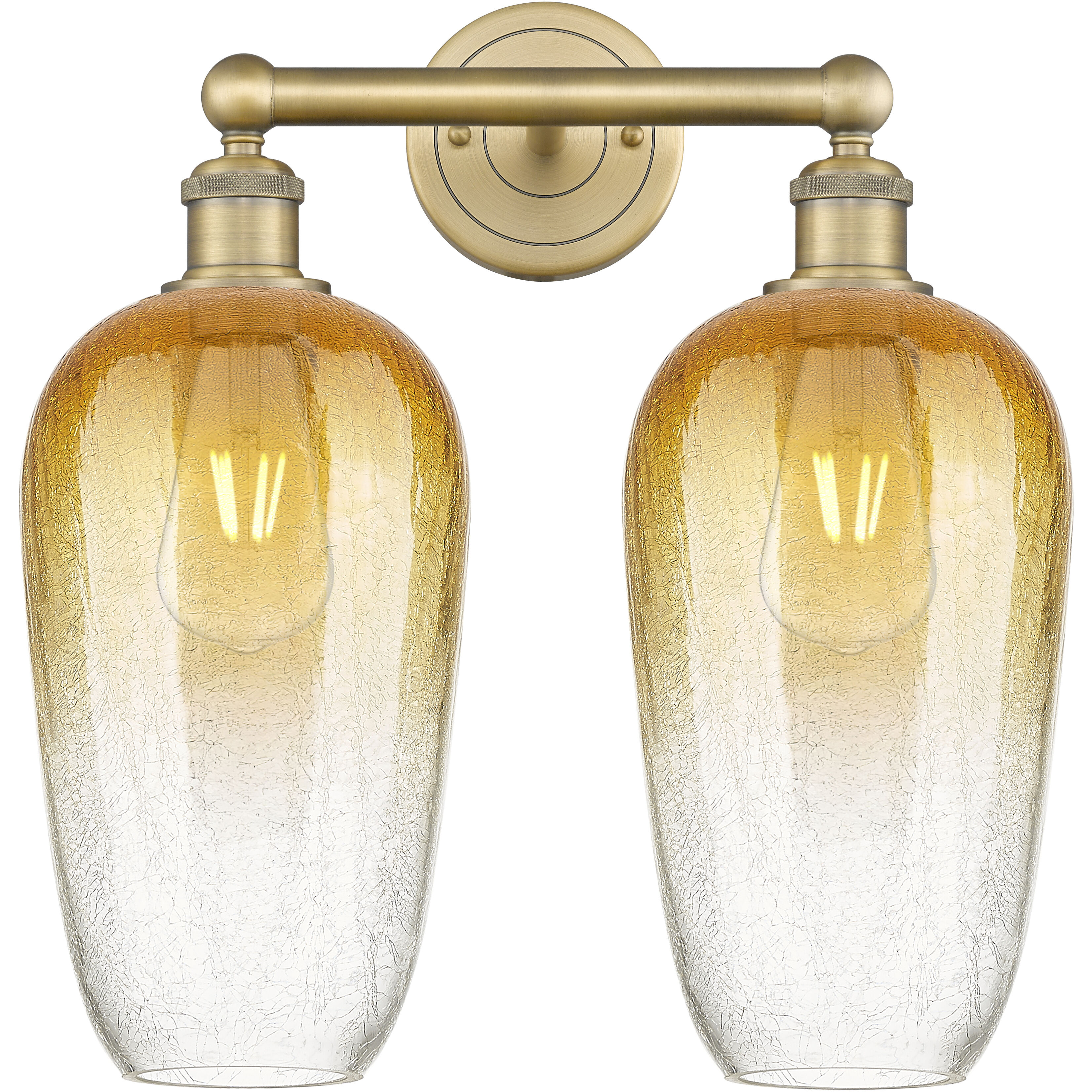 Edison Brookhaven Flute 2 Light 16 inch Brushed Brass Bath Vanity Light Wall Light in Amber Glass