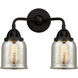 Nouveau 2 Small Bell LED 13 inch Matte Black Bath Vanity Light Wall Light in Silver Plated Mercury Glass