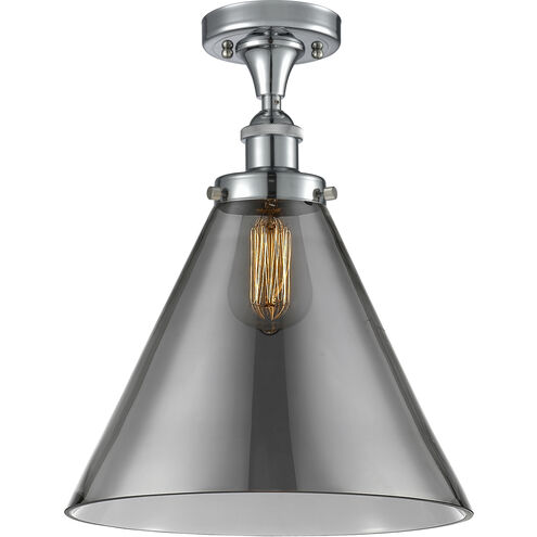 Ballston X-Large Cone 1 Light 8 inch Polished Chrome Semi-Flush Mount Ceiling Light in Plated Smoke Glass