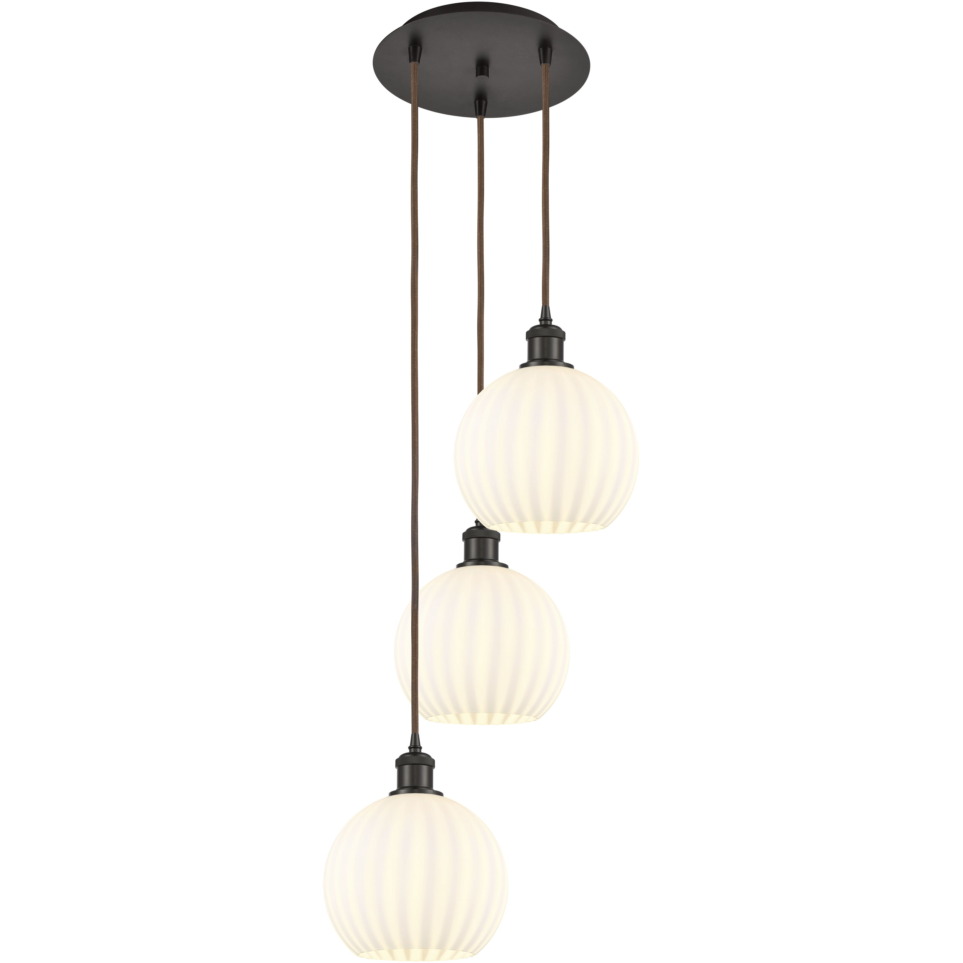 Ballston White Venetian 3 Light 14.5 inch Oil Rubbed Bronze Cord Hung Multi Pendant Ceiling Light