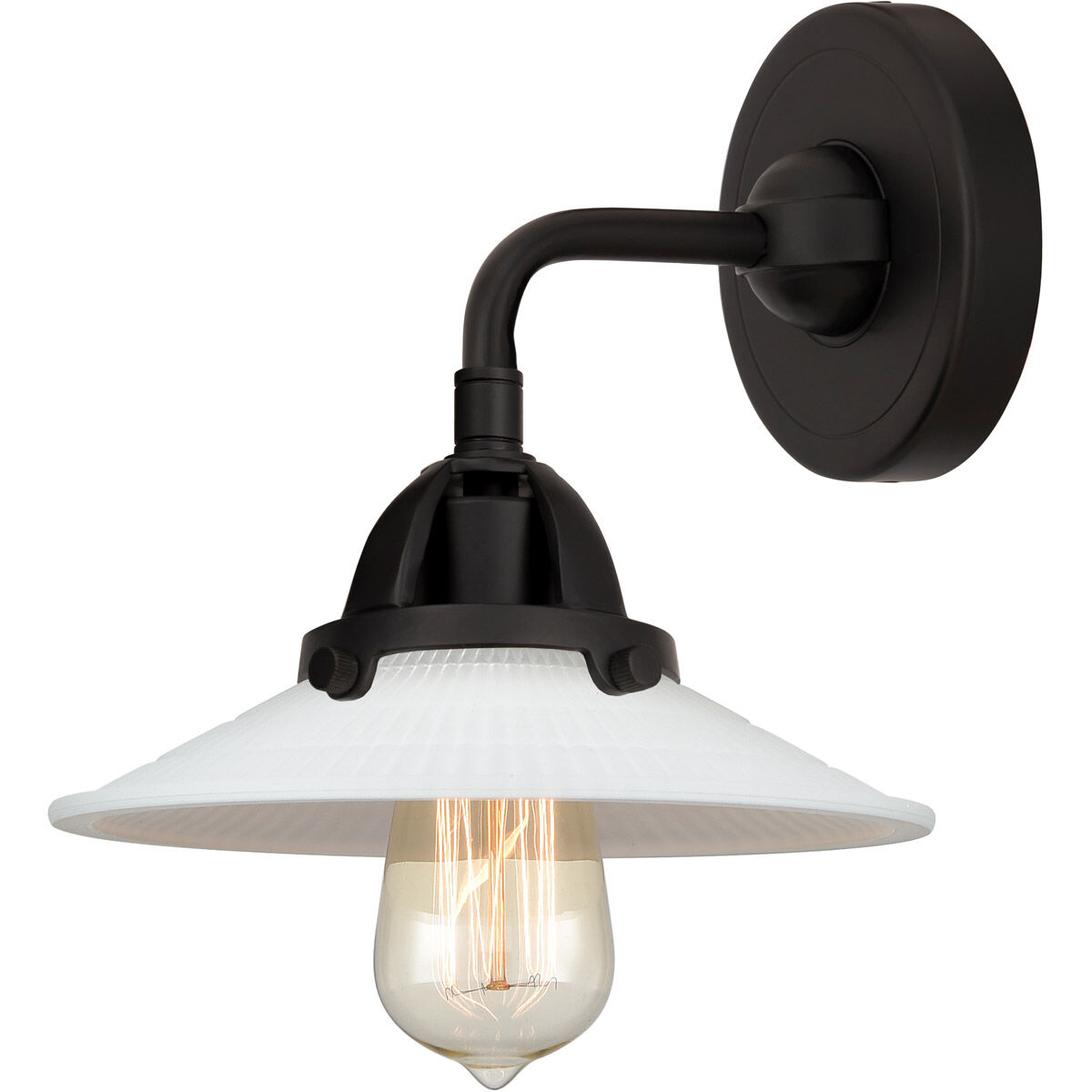 Nouveau 2 Halophane 1 Light 9 inch Matte Black Sconce Wall Light in Matte White Halophane Glass