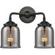 Nouveau Small Bell 2 Light 13 inch Oil Rubbed Bronze Bath Vanity Light Wall Light in Plated Smoke Glass, Nouveau