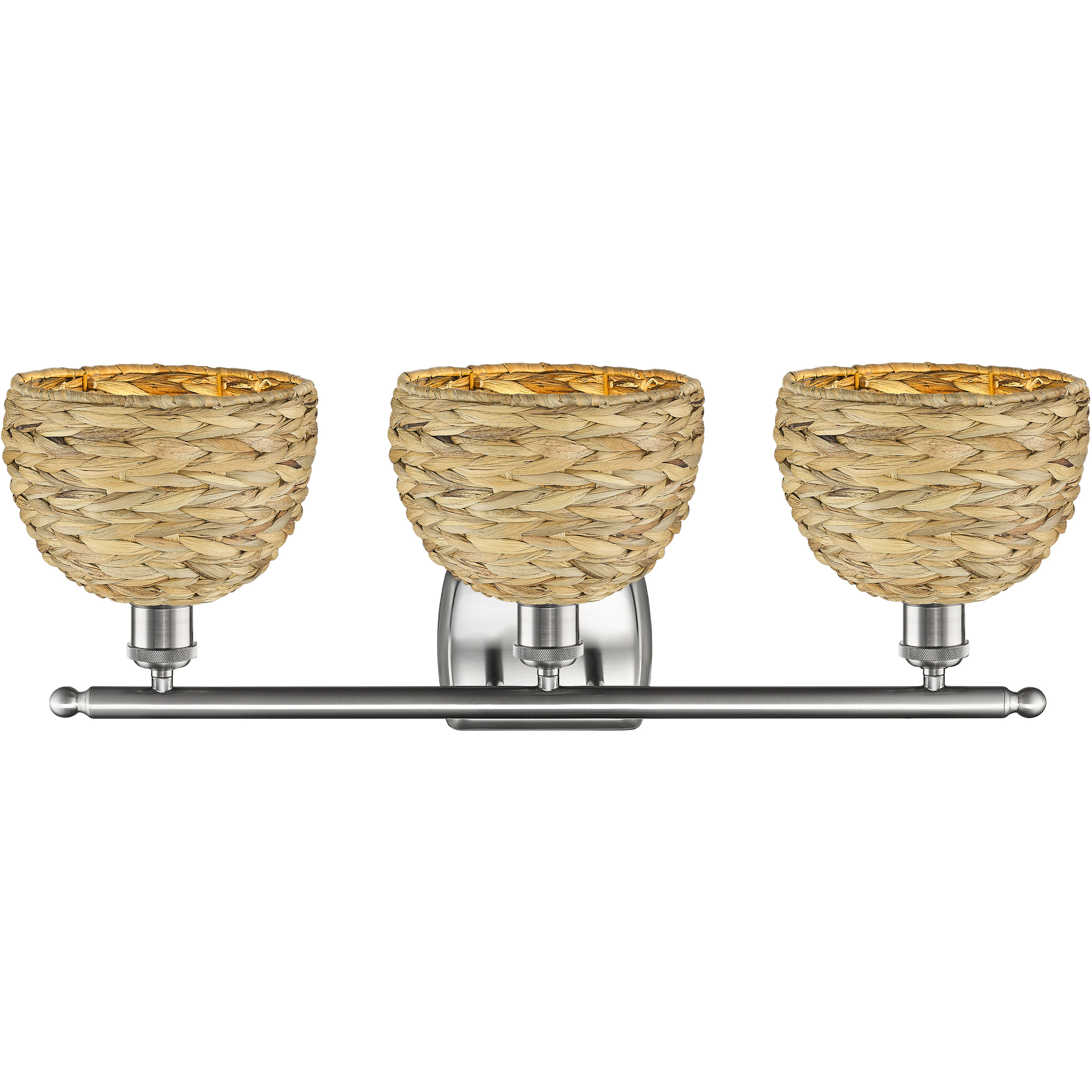 Woven Rattan 3 Light 28 inch Satin Nickel Bath Vanity Light Wall Light