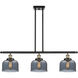 Ballston Large Bell 3 Light 36 inch Black Antique Brass Island Light Ceiling Light in Light Smoke Glass