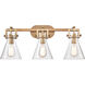 Newton Cone 3 Light 27 inch Brushed Brass Bath Vanity Light Wall Light