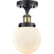 Ballston Beacon 1 Light 6 inch Black Antique Brass Semi-Flush Mount Ceiling Light in Matte White Glass