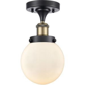 Ballston Beacon 1 Light 6 inch Black Antique Brass Semi-Flush Mount Ceiling Light in Matte White Glass