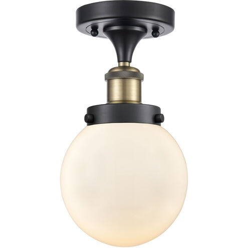 Ballston Beacon 1 Light 6 inch Black Antique Brass Semi-Flush Mount Ceiling Light in Matte White Glass