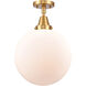 Beacon LED 12 inch Satin Gold Flush Mount Ceiling Light in Matte White Glass