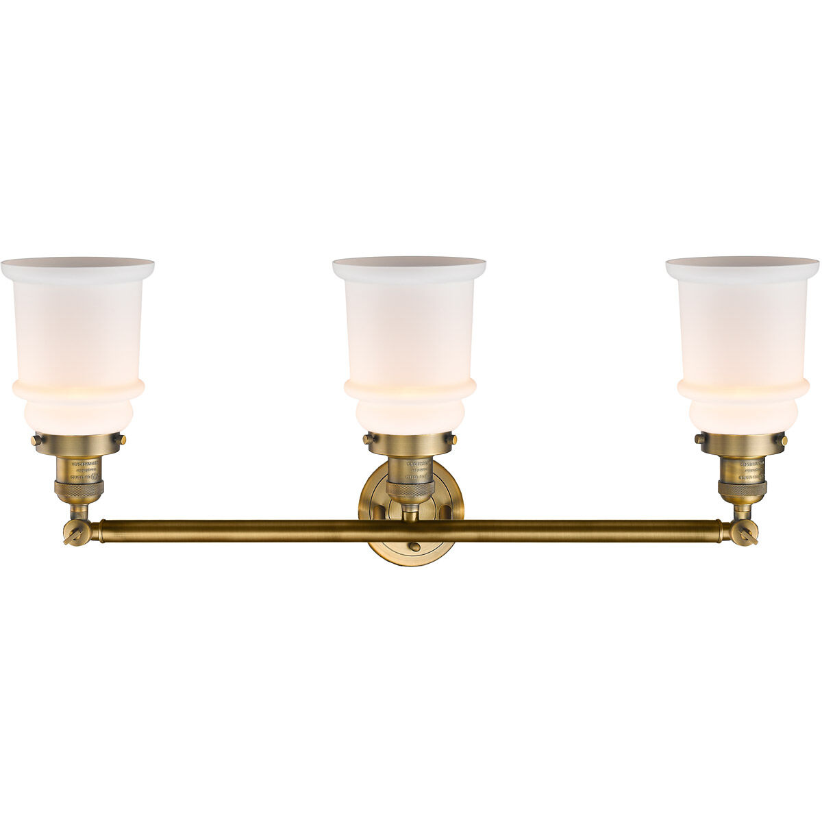 Franklin Restoration Canton 3 Light 30 inch Brushed Brass Bath Vanity Light Wall Light in Matte White Glass, Franklin Restoration