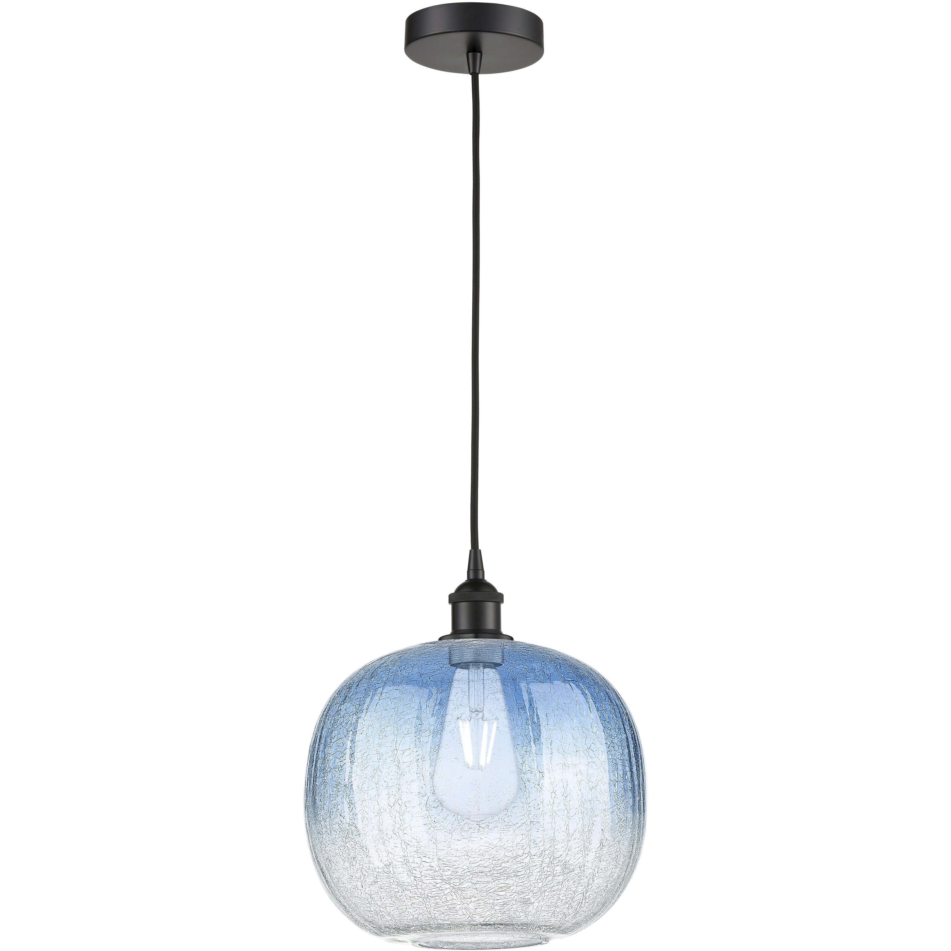 Edison Brookhaven Sphere 1 Light 10.5 inch Matte Black Mini Pendant Ceiling Light in Sapphire Blue Glass