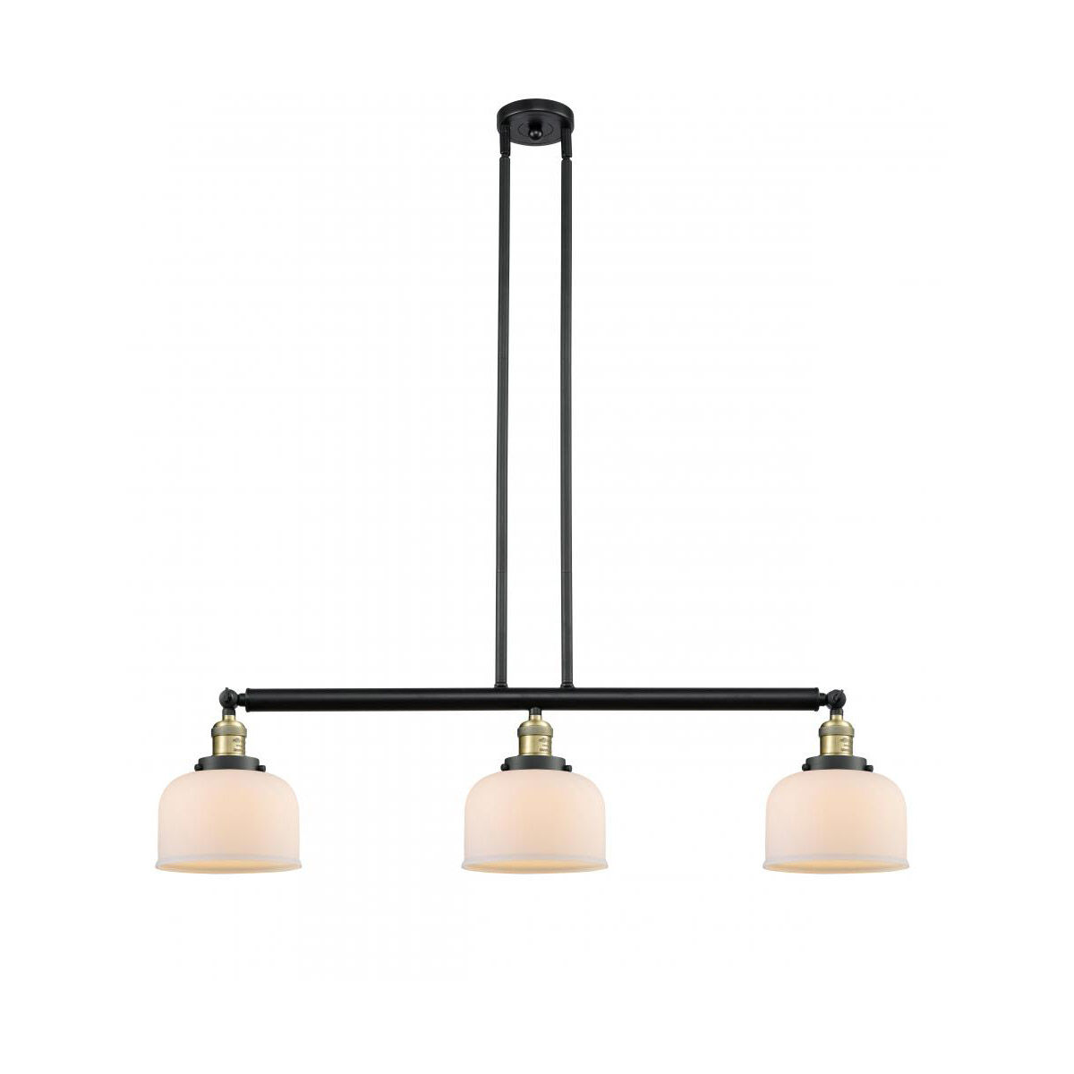 Franklin Restoration Large Bell 3 Light 41 inch Black Antique Brass Island Light Ceiling Light in Matte White Glass, Franklin Restoration
