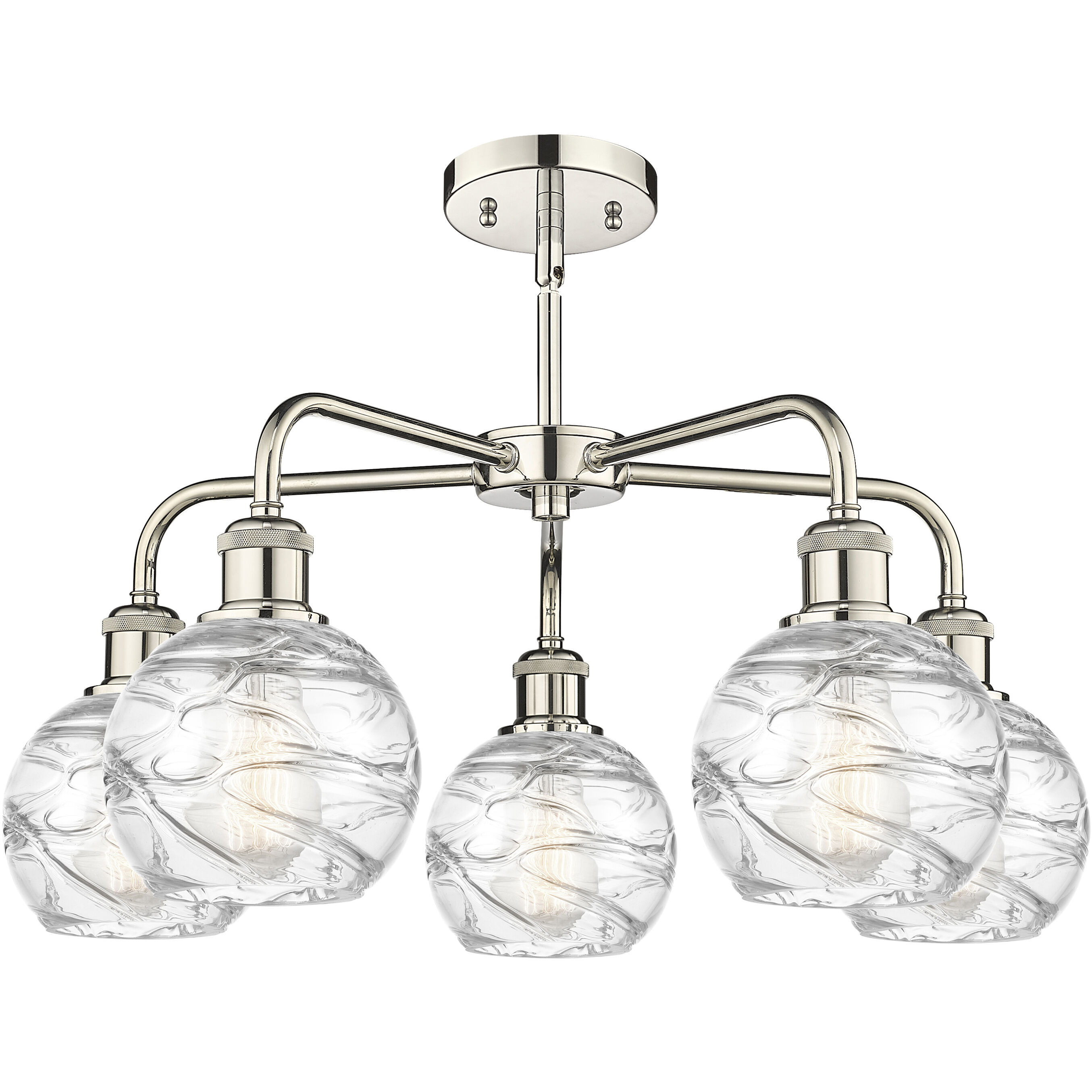 Athens Deco Swirl 5 Light 23.88 inch Polished Nickel Chandelier Ceiling Light in Clear Deco Swirl