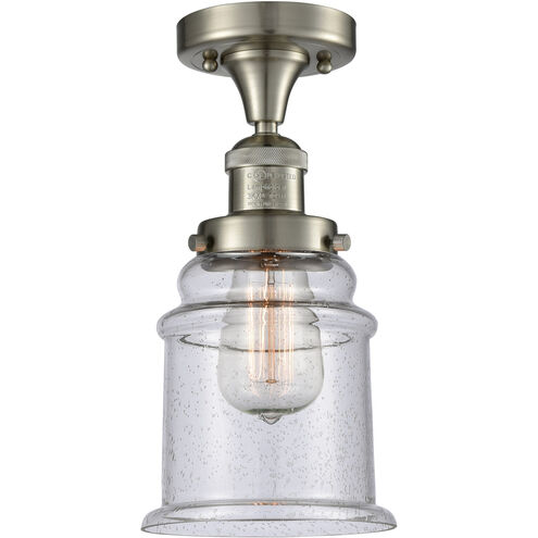 Franklin Restoration Canton 1 Light 6 inch Brushed Satin Nickel Semi-Flush Mount Ceiling Light in Seedy Glass, Franklin Restoration