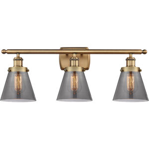 Ballston Small Cone 3 Light 26 inch Brushed Brass Bath Vanity Light Wall Light in Plated Smoke Glass