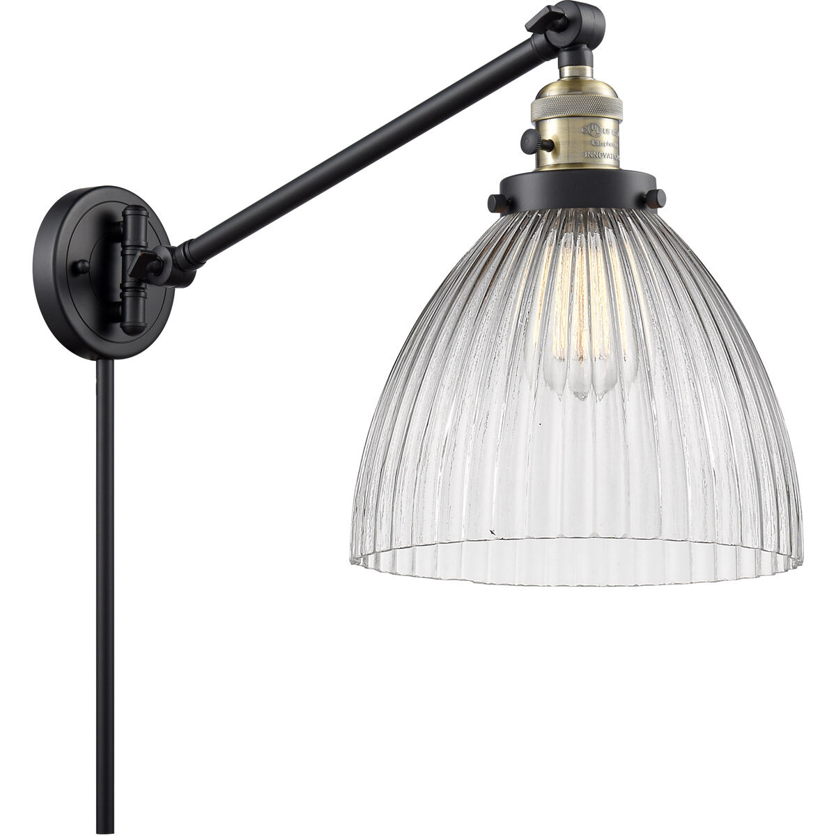 Seneca Falls 18 inch 60.00 watt Black Antique Brass Swing Arm Wall Light, Franklin Restoration