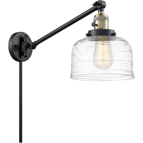 Franklin Restoration Bell 21 inch 100 watt Black Antique Brass Swing Arm Wall Light in Clear Deco Swirl Glass